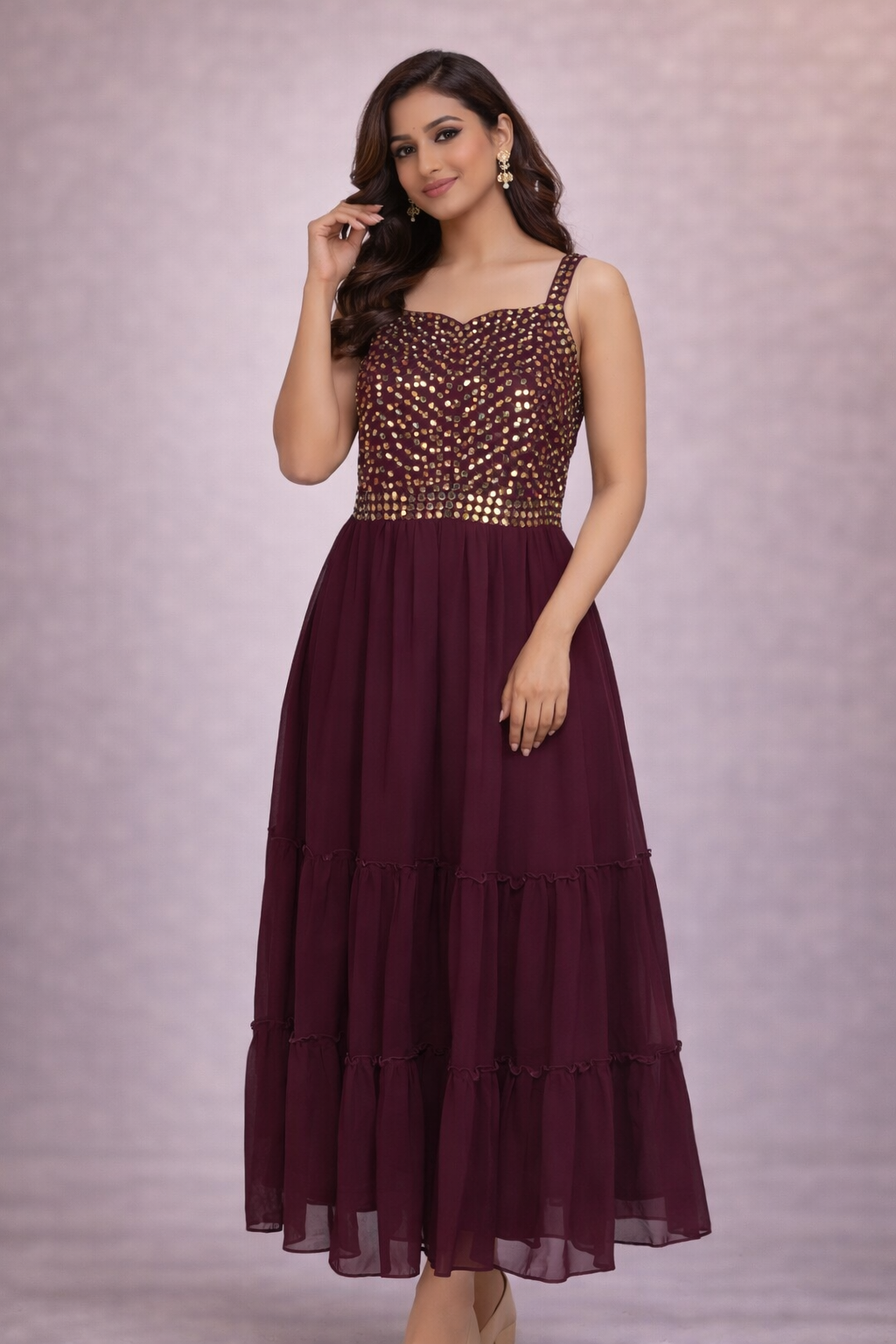 XL Size| Georgette Sleeveless Frock Pattern Gown/one piece| Maroon