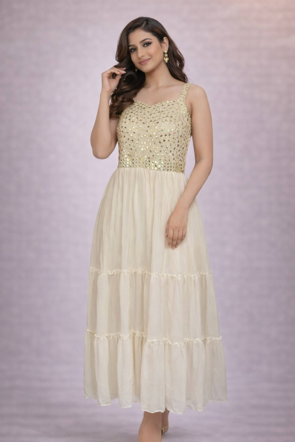 XL Size| Georgette Sleeveless Frock Pattern Gown/one piece| White