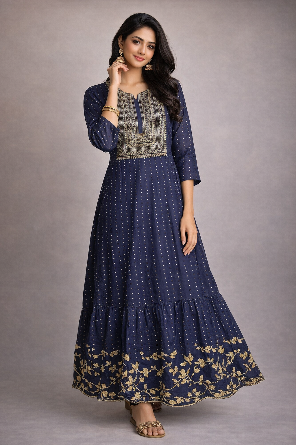 XL Size| Cotton Printed Frock Pattern Gown/one piece| Blue