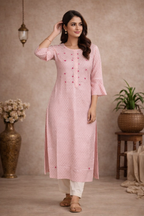 L Size| Premium Pure Cotton Stitched Kurti| Pink
