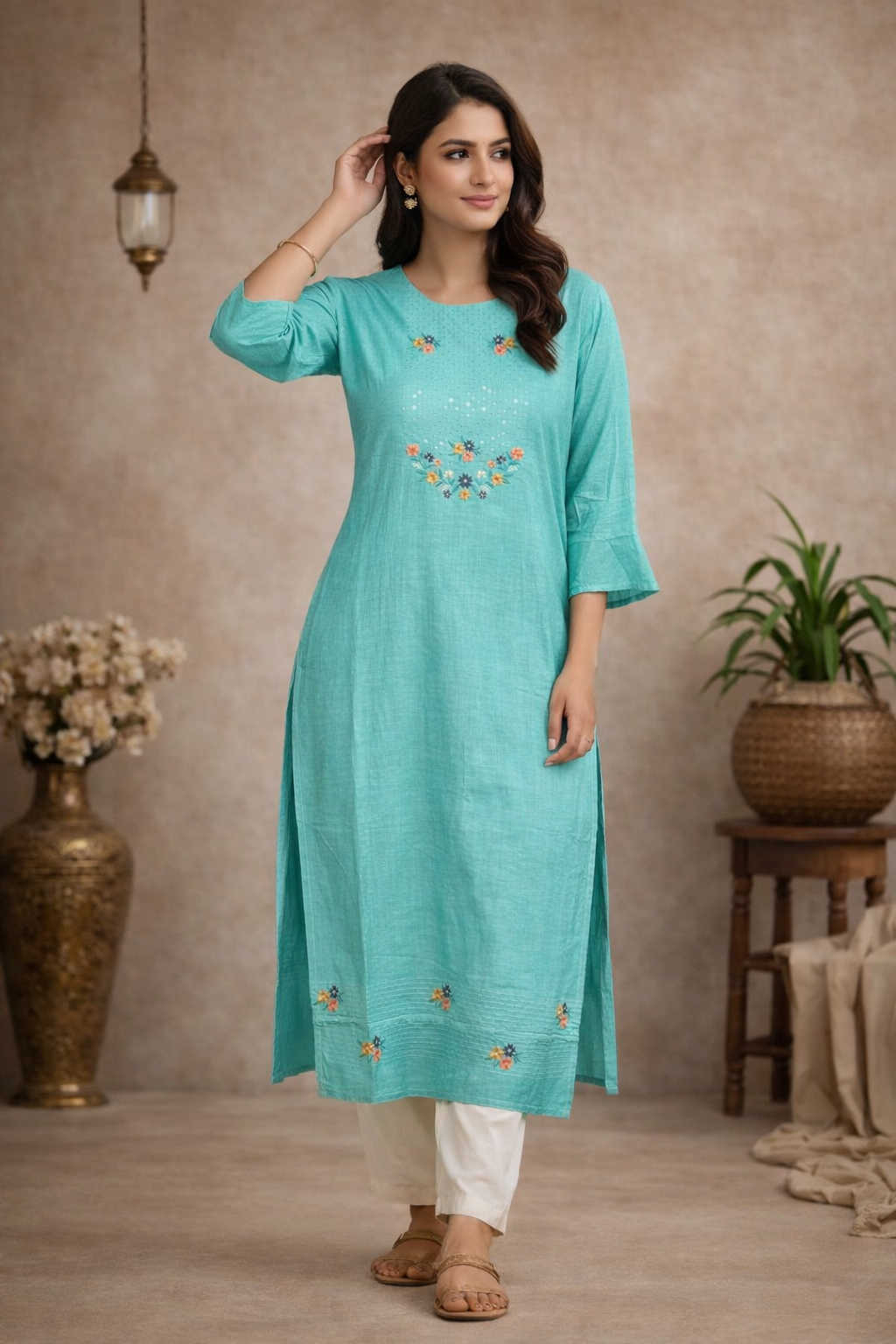 L Size| Premium Rayon Stitched Kurti| Green
