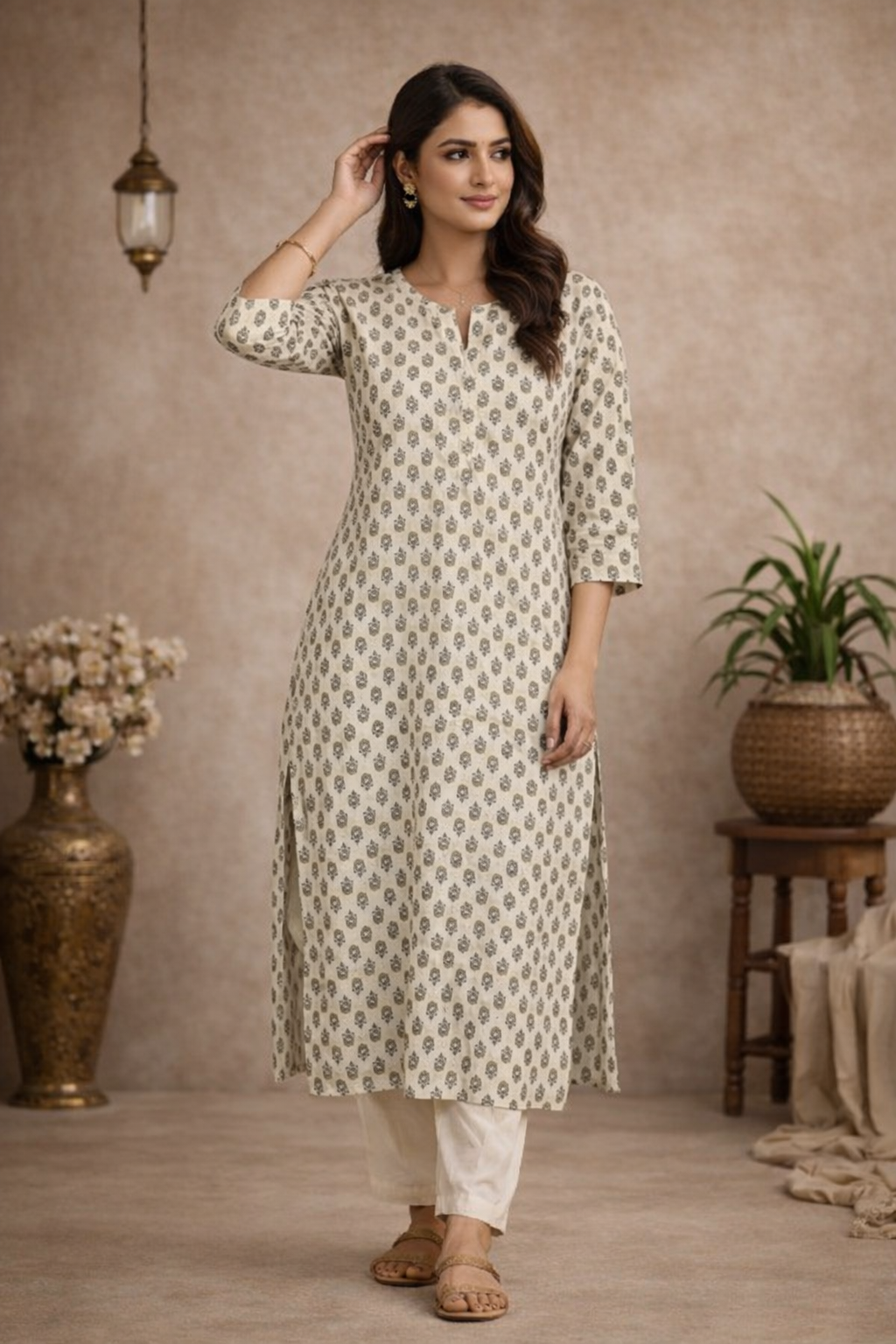 XXL Size| Premium Pure Cotton Printed Kurti | White