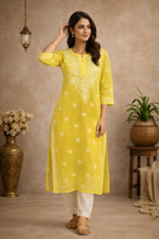 L Size| Premium Georgette Stitched Chikankari Kurti | Green