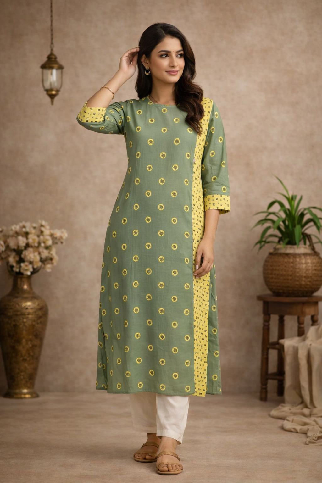 L Size| Premium Pure Cotton Designer Kurti| Green