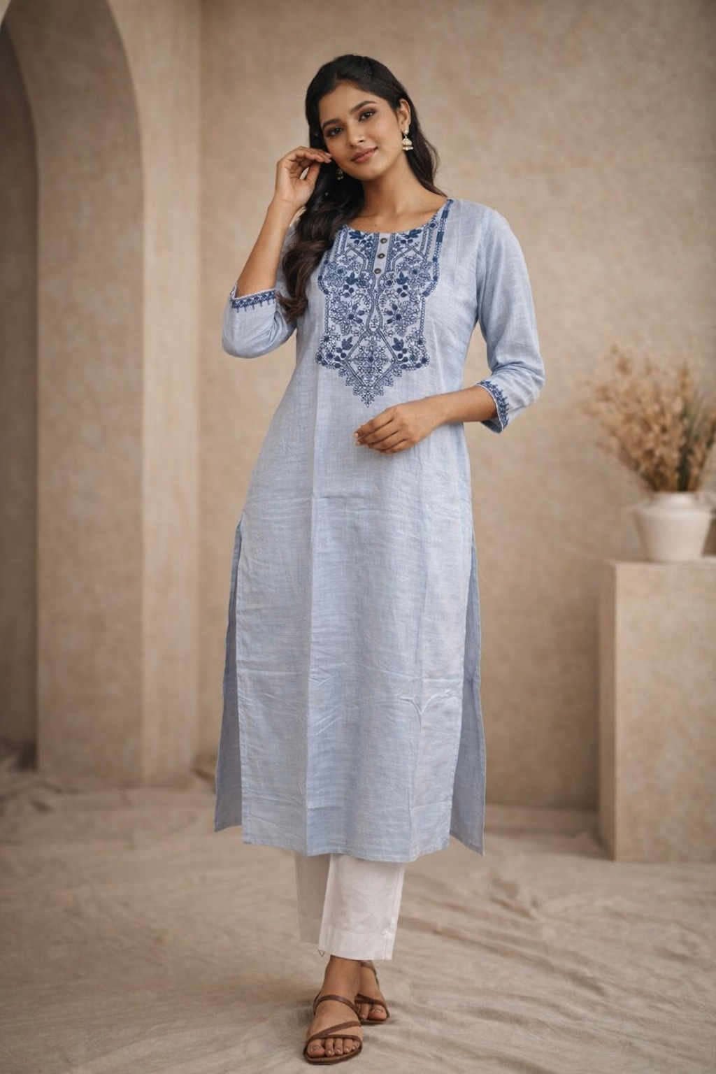 M Size| Premium Pure Cotton Stitched Kurti| Blue