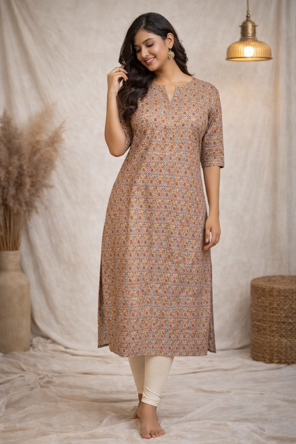 4XL Size| Basic Cotton Printed Kurti | Brown