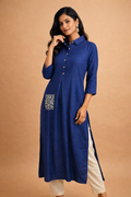 M Size| Rayon Plain Kurti with collar | Navy Blue
