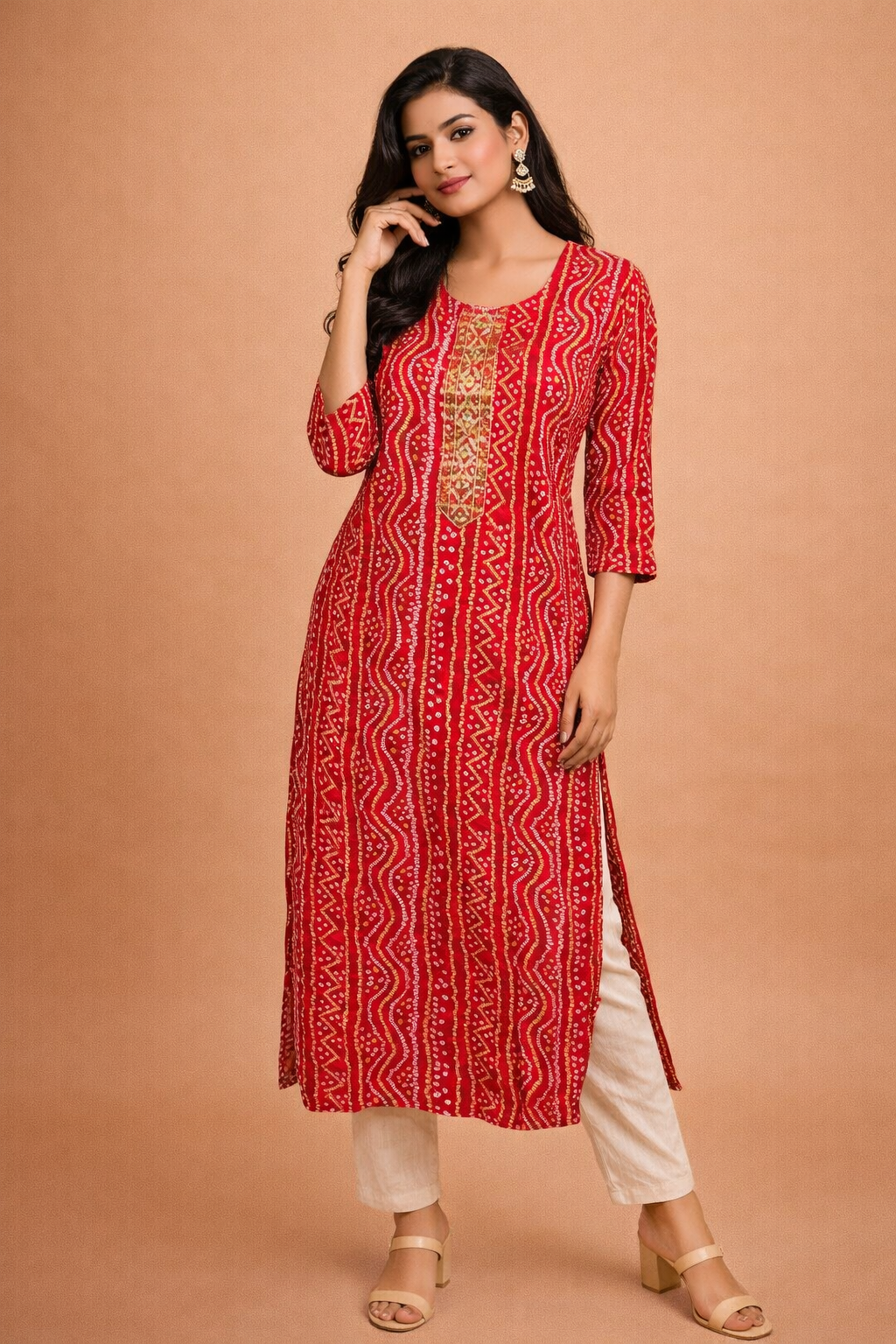 M Size| Rayon Printed Designer Kurti | Red