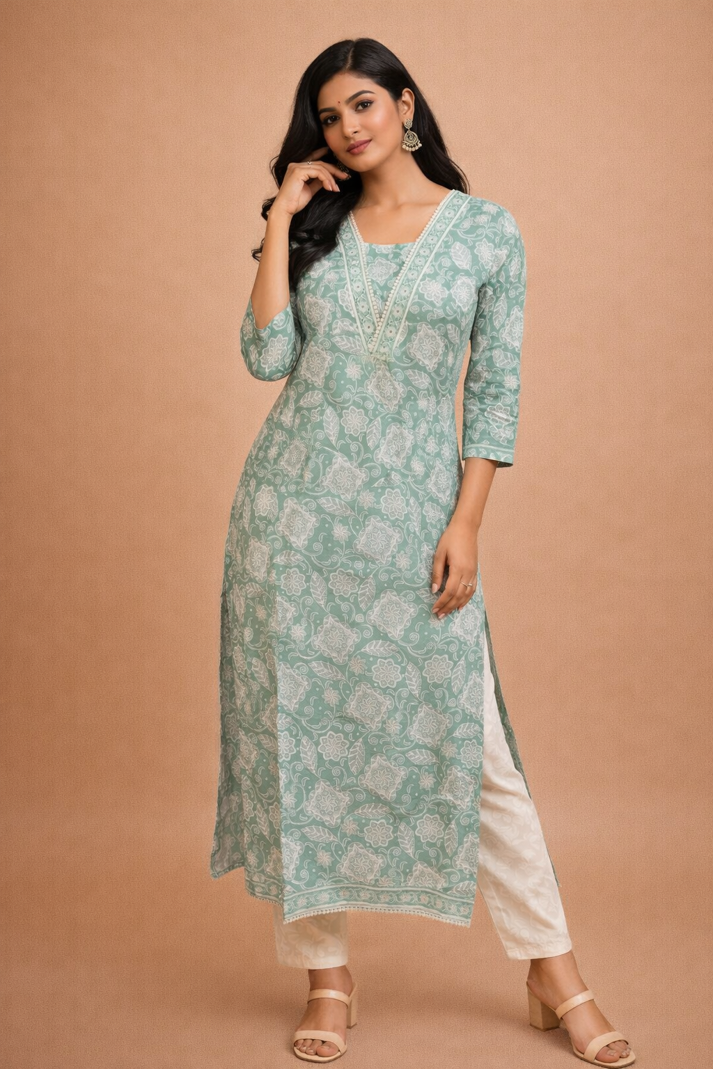 XXL Size| Pure Cotton Printed Designer Kurti | Green