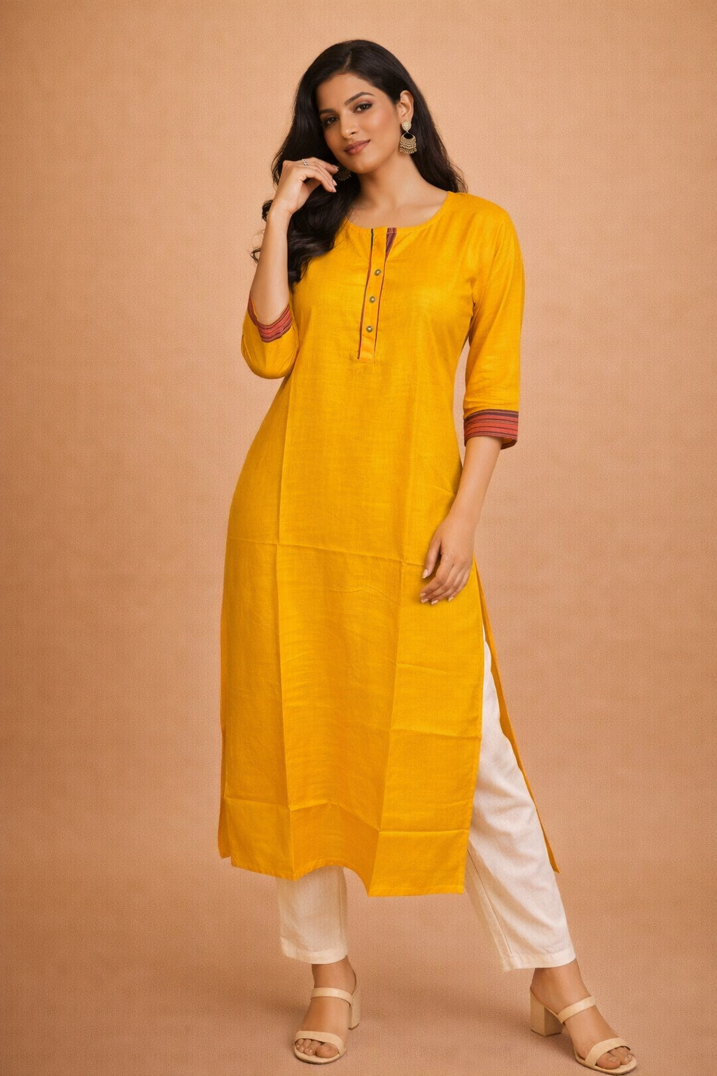 M Size| Rayon Plain Kurti | Yellow
