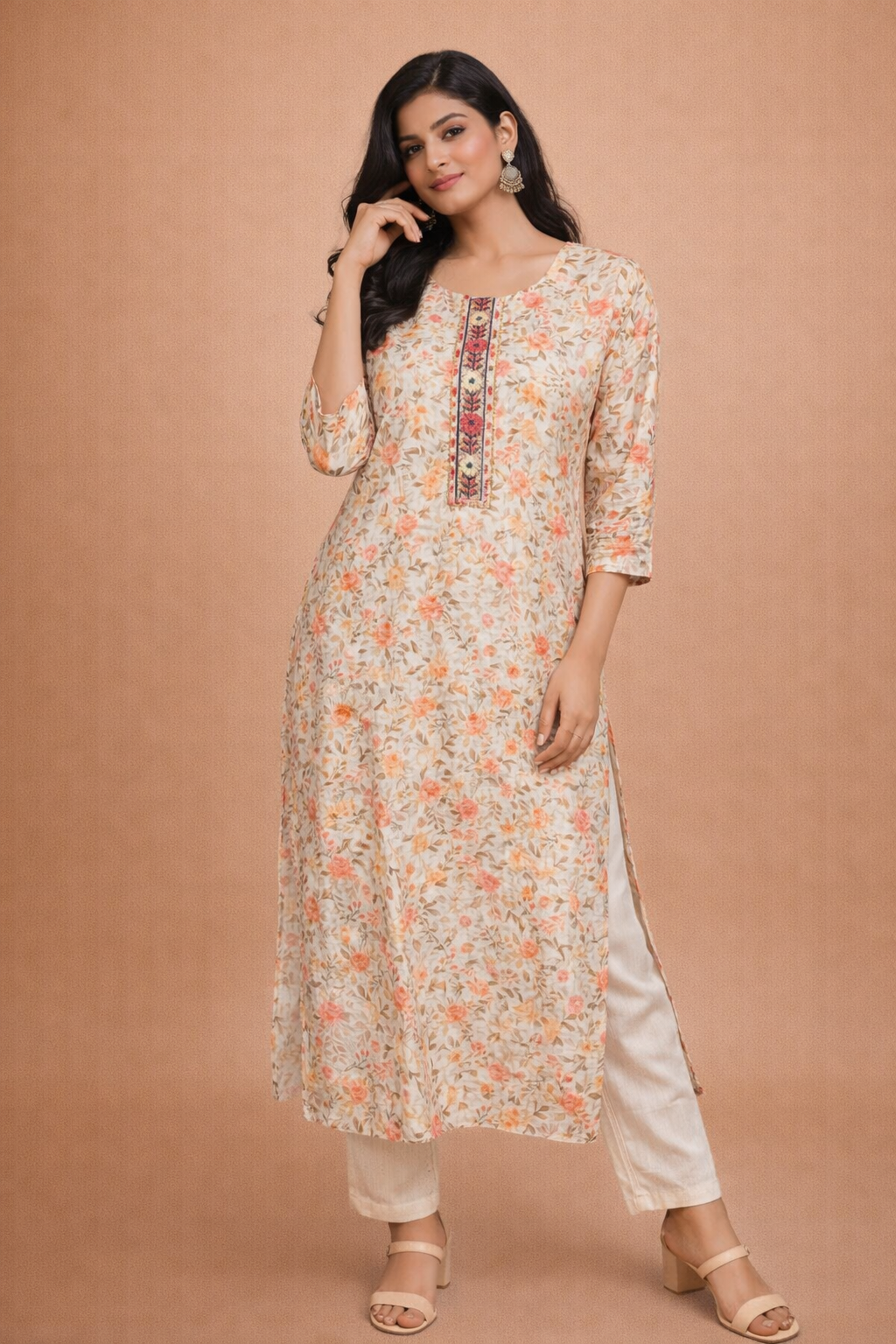 M Size| Silk Printed Designer Kurti | White