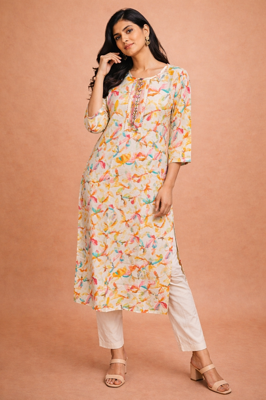 M Size| Rayon Printed Designer Kurti | White