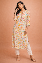 M Size| Rayon Printed Designer Kurti | White