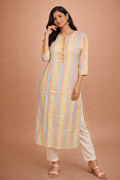 M Size| Cotton Printed Khadi Kurti | White