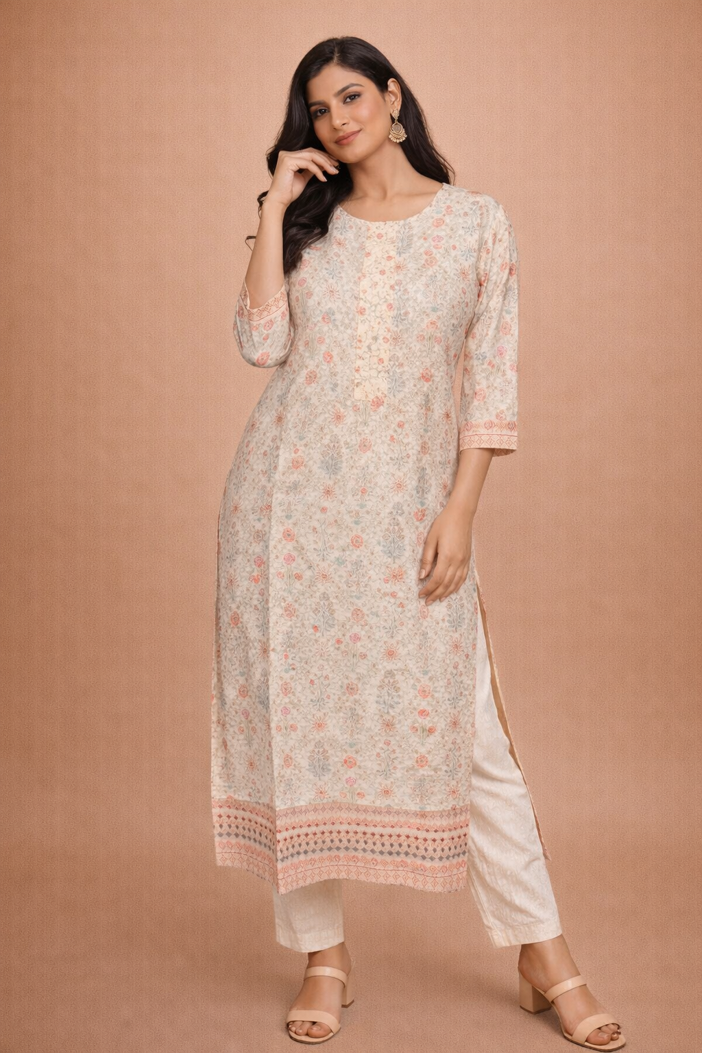 M Size| Cotton Stitched Designer Kurti | White