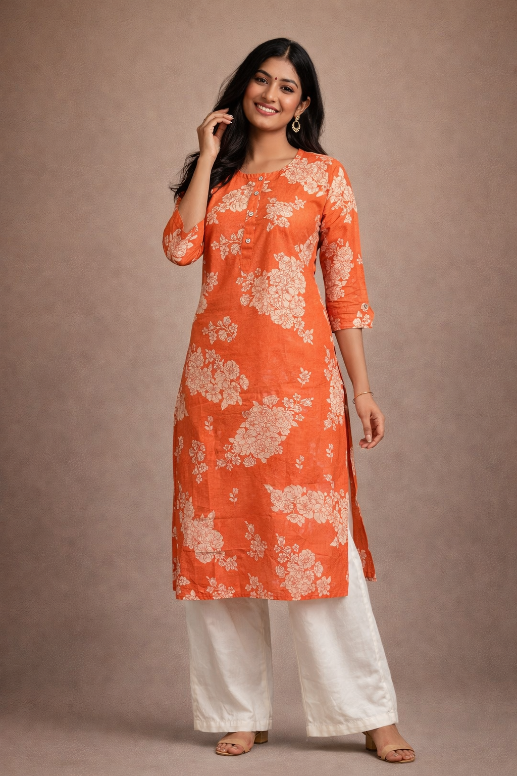 XL Size| Premium Pure Cotton Printed Kurti| Orange