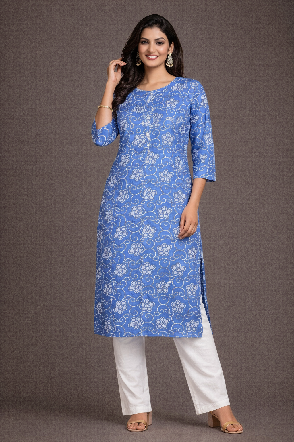 XL Size| Premium Pure Cotton Printed Kurti| Blue