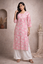 XL Size| Pure Cotton Printed Designer Kurti | Pink