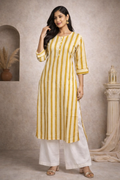 XL Size| Premium Pure Cotton Printed Kurti| Yellow