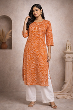 XL Size| Premium Pure Cotton Printed Kurti| Orange