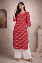 XL Size| Premium Pure Cotton Printed Kurti| Red