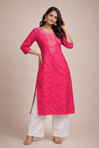 XL Size| Premium Pure Cotton Printed Kurti| Pink
