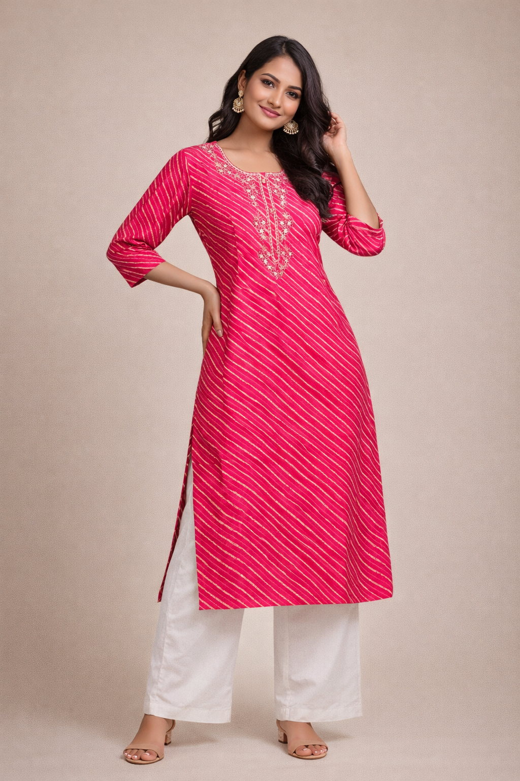 XL Size| Premium Pure Cotton Printed Kurti| Pink