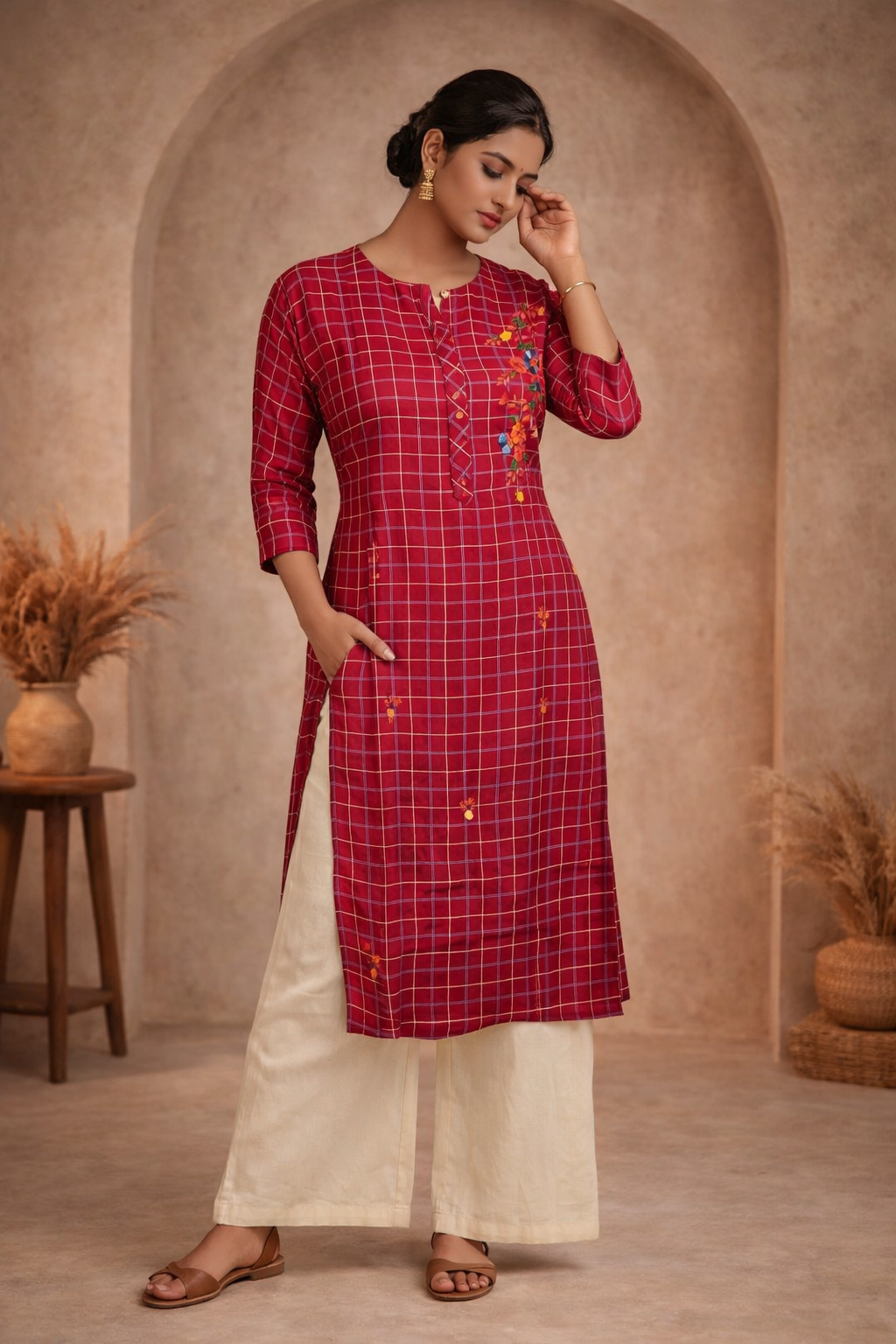 XL Size| Rayon Designer Kurti |Red