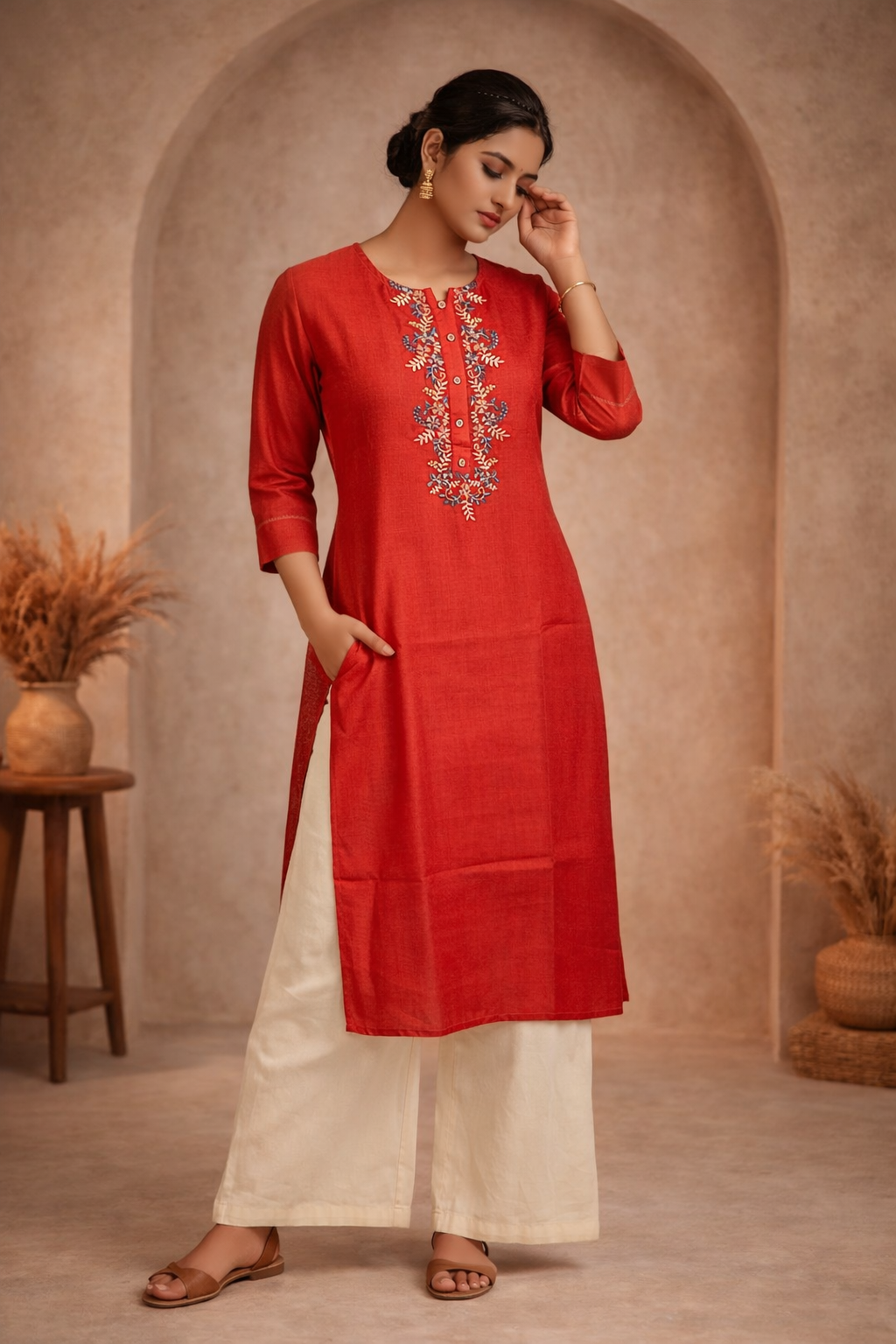 XL Size |Bombay Silk Designer Kurti  |Red