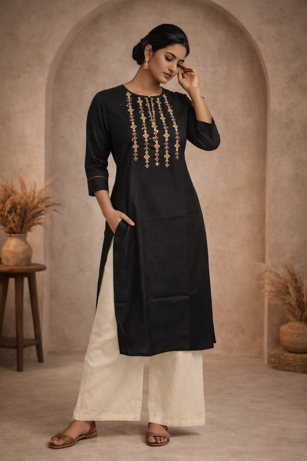 XL Size |Bombay Silk Designer Kurti  | Black
