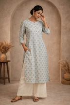 3XL Size| Premium Pure Cotton Printed Kurti| White