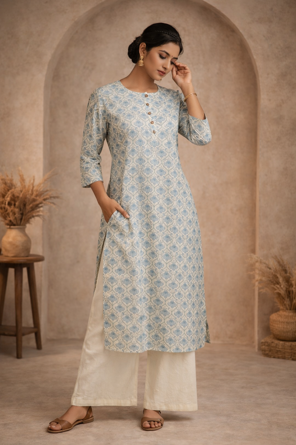 3XL Size| Premium Pure Cotton Printed Kurti| White