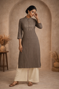 XL Size| Rayon Designer Kurti with Mandarin collar | Grey