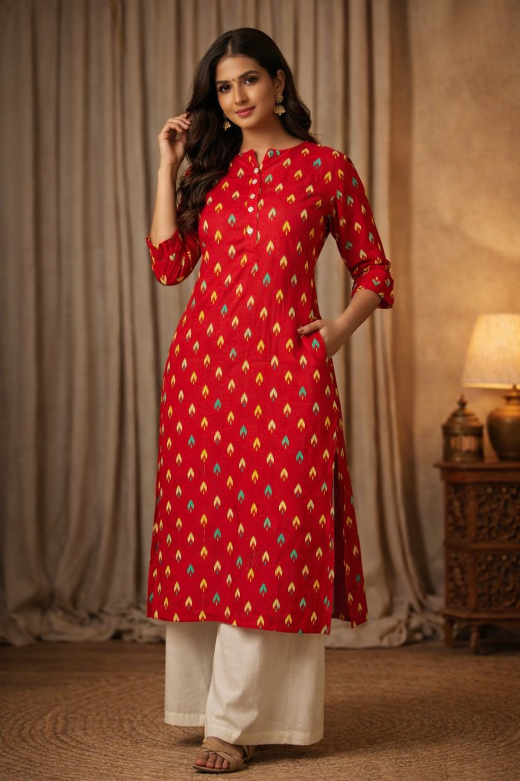 XXL Size| Premium Pure Cotton Printed Kurti| Red