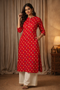 XXL Size| Premium Pure Cotton Printed Kurti| Red