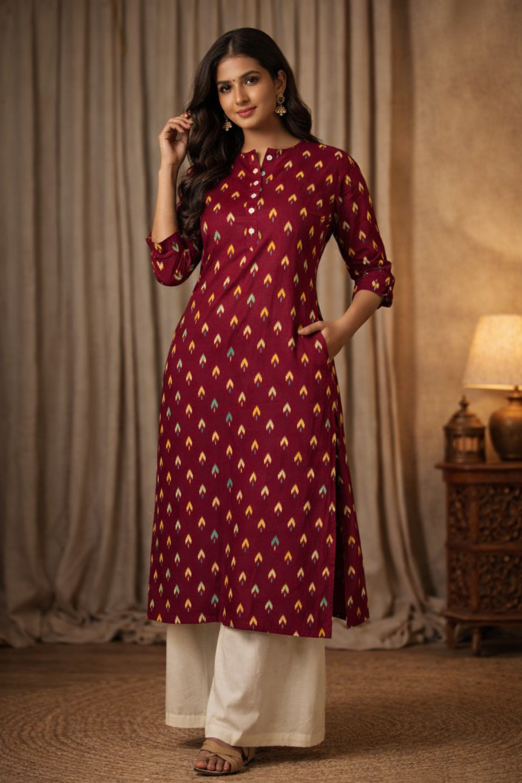 XXL Size| Premium Pure Cotton Printed Kurti| Maroon
