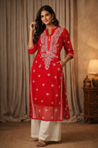 XXL Size| Premium Georgette Stitched Chikankari Kurti | Black