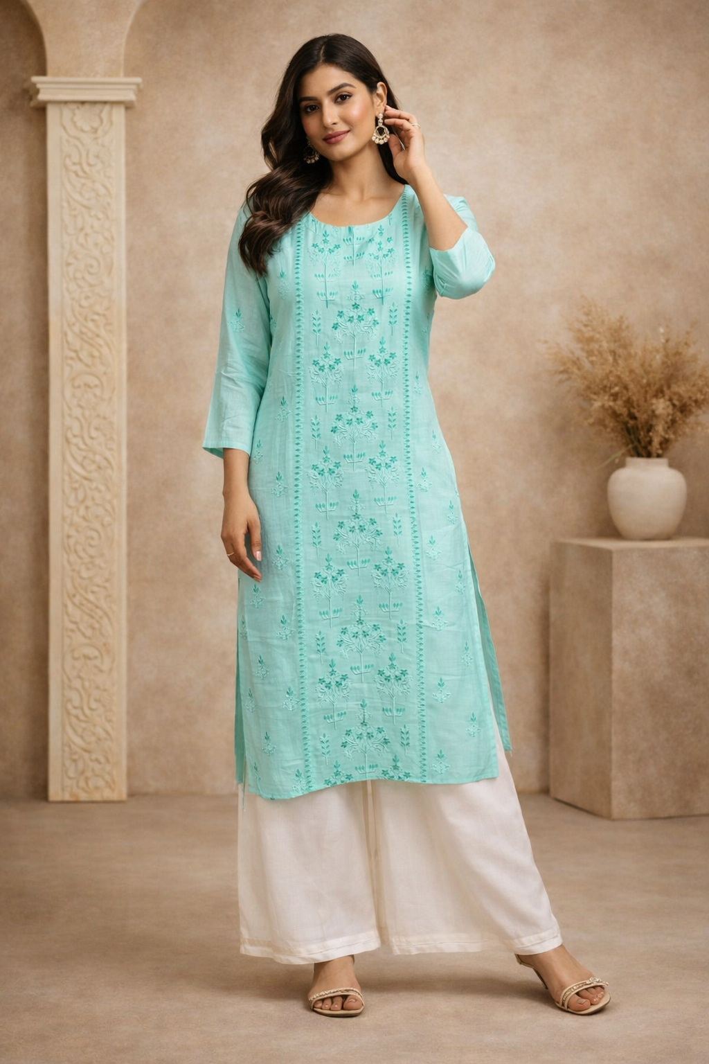 3XL Size| Premium Pure Cotton Designer Embroid Kurti| Green