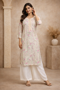 XXL Size| Premium Pure Cotton Printed Designer Kurti| White