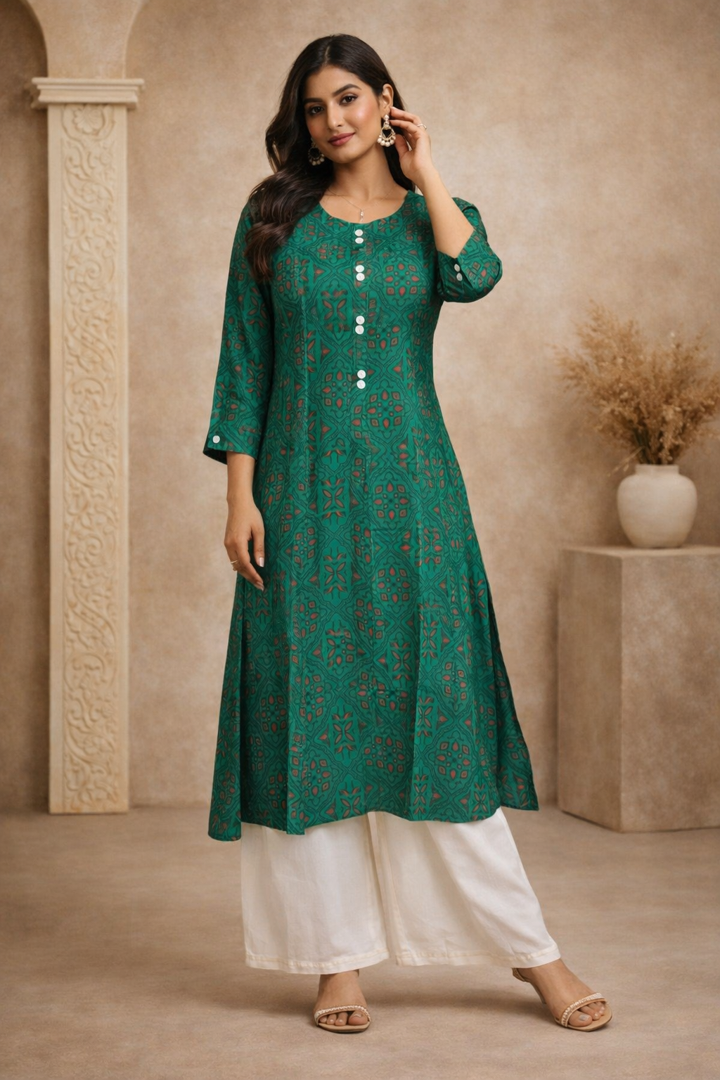 3XL Size| Premium Pure Cotton Printed Kurti| Green