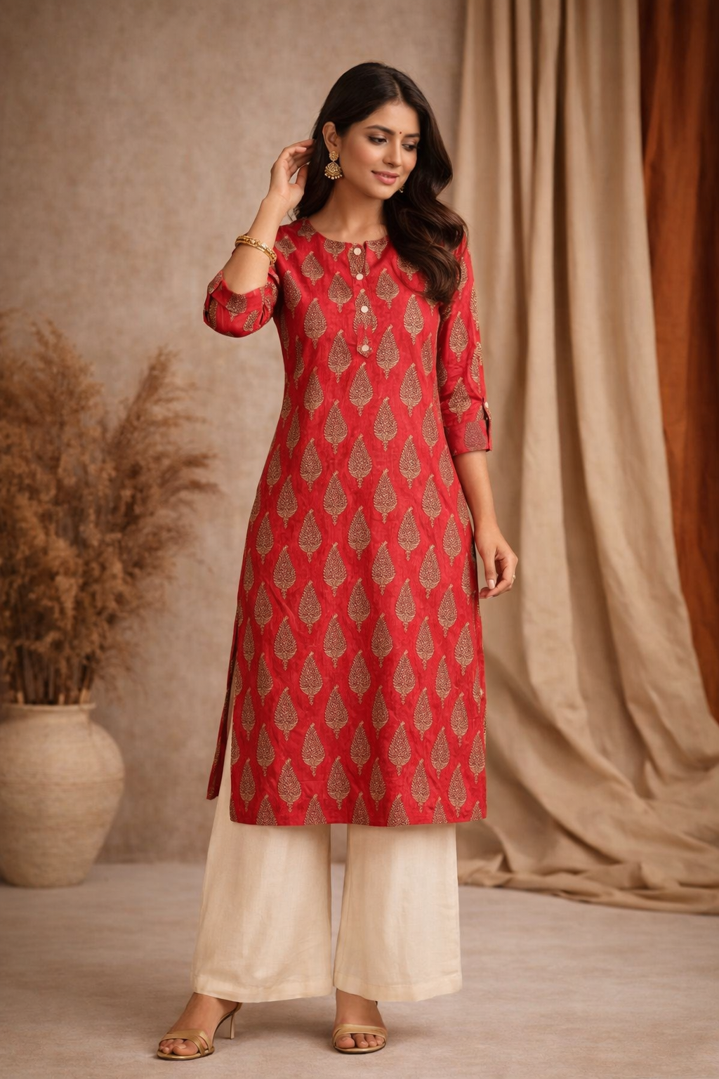 5XL Size| Premium Pure Cotton Printed Kurti| Red