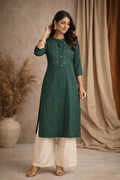 XXL Size| Rayon Designer Kurti with Mandarin collar | Green