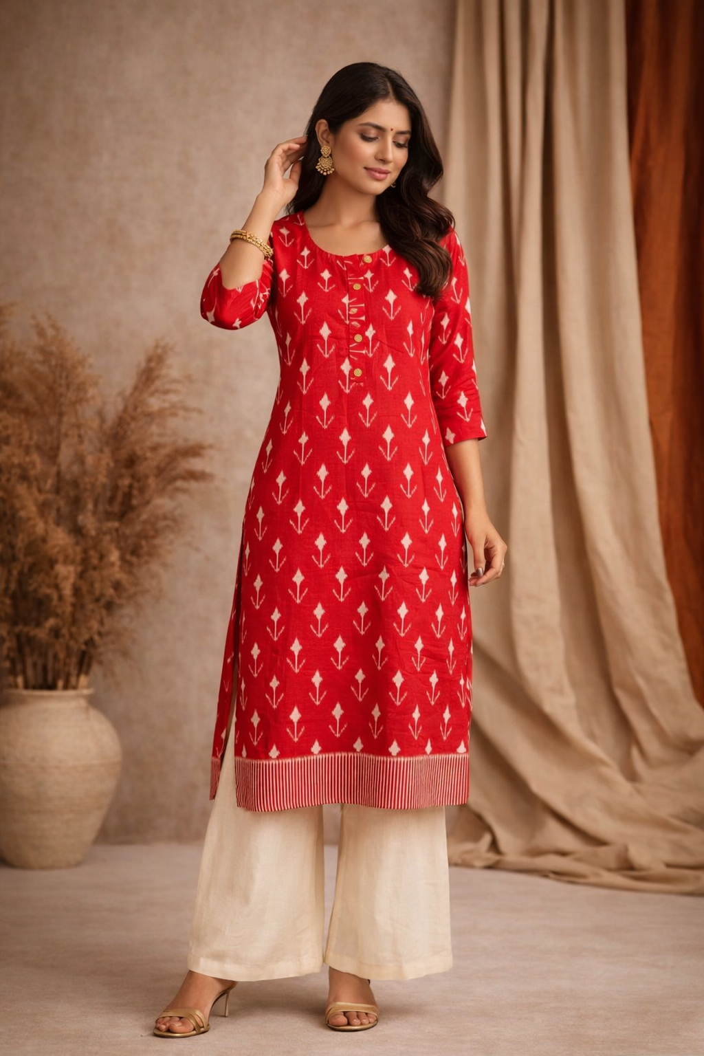 XXL Size| Pure Cotton Printed Kurti| Red