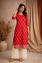 XXL Size| Pure Cotton Printed Kurti| Red