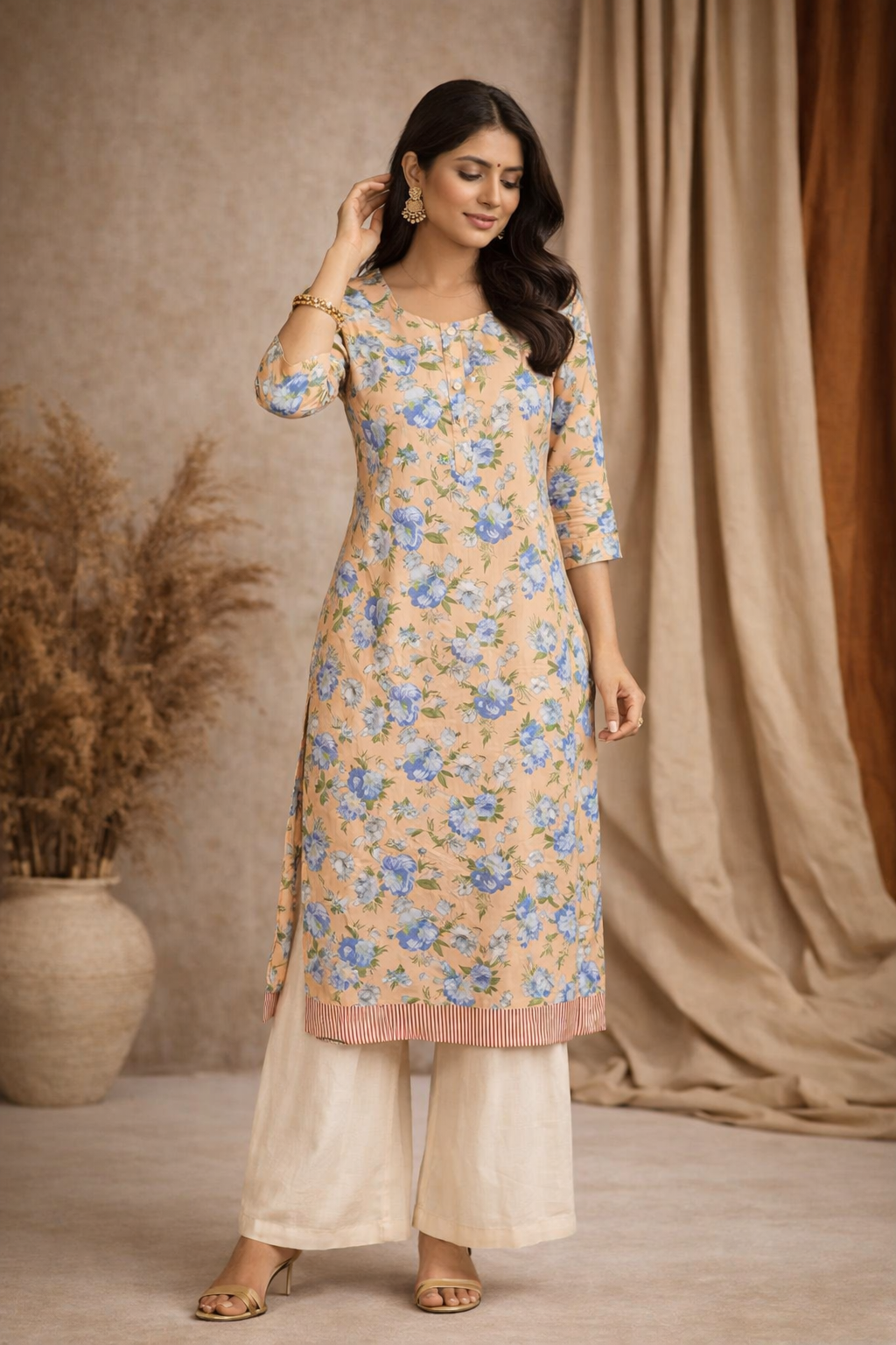 XXL Size| Premium Pure Cotton Printed Kurti| Peach