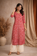XXL Size| Pure Cotton Printed Kurti| Red