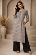 3XL Size| Pure Cotton Printed Kurti| Grey