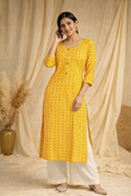 5XL Size| Pure Cotton Printed Kurti| Yellow
