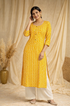 5XL Size| Pure Cotton Printed Kurti| Yellow