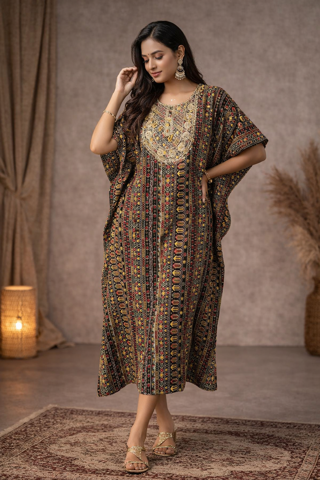 Free Size| Pure Cotton Printed kaftan Kurti| Black